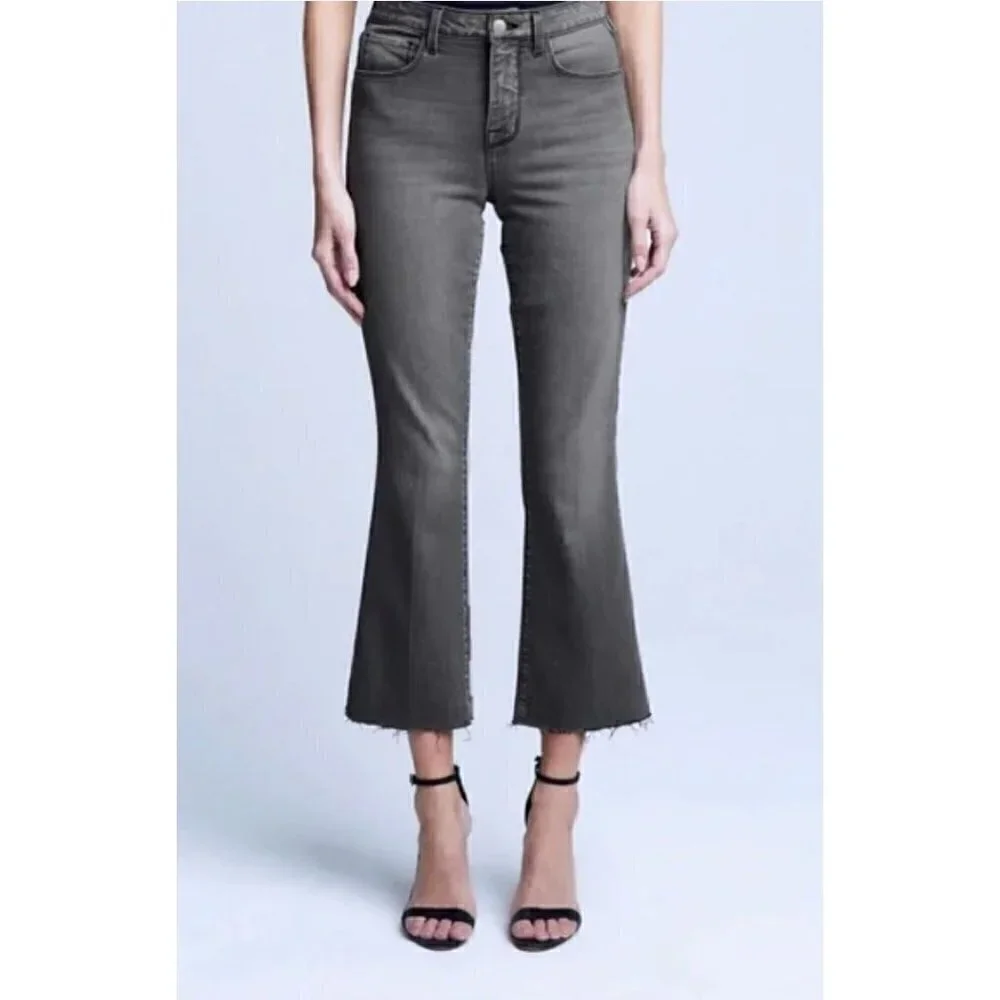 NWD L’AGENCE Size 25 Kendra Cropped Distressed High-rise Flared Jeans Grey